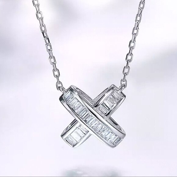 🎁 X Shape Link Chain Factory Price Zircon Delicate Fashion Necklace EVG…